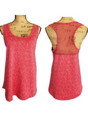 Half Moon Womens M Athletic Tank Top Red Racerback Mesh Back Loose Workout Gym